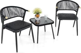 Costway Costway - 3 Piece Outdoor Wicker Furniture 2 Pcs Set Rattan Chairs w/ Tempered Glass Coffee Table