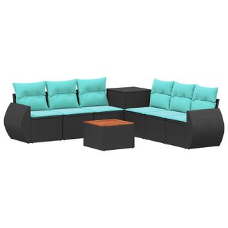 vidaXL Set Di Divani 8 Pz Nero E Blu Rattan Sintetico E Acciaio Vidaxl