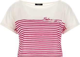 Balmain Fuchsia Cropped T-Shirt