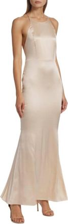 Alice & Olivia Samia Halter Neck Fishtail Gown In Champagne