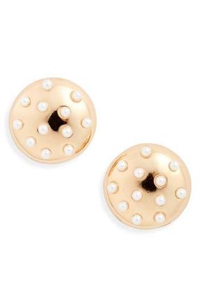 Open Edit Faux Pearl Button Stud Earrings in White- Gold at Nordstrom Rack