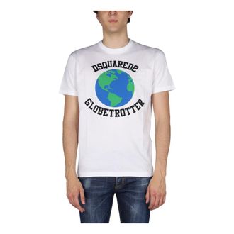 Dsquared2 T-Shirts, male, White, Size: S Globetrotter T-Shirt SS Crew Neck
