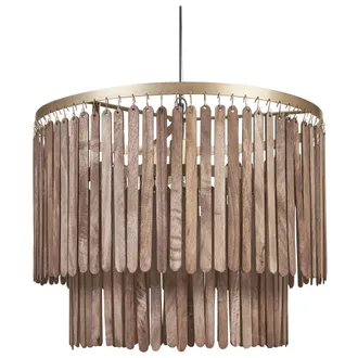 Beliani L&aacute;mpara De Techo De Madera De Mango Oscura Lat&oacute;n 146 Cm A Mano Pantalla Kaveri