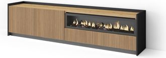 Skraut Home Skraut Home - Mueble Tv, Televisi&oacute;n, Muebles De Sal&oacute;n, Almacenaje, 207x37x50cm, Para Tv Hasta 80, Chimenea El&eacute;ctrica, Led, Estilo Moderno, Roble Y Neg
