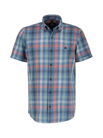 Lerros Karohemd LERROS LERROS Kariertes Kurzarmhemd, Herren, Gr. S, Normalgr&ouml;ssen, blau (mid storm blau), 100% Baumwolle, Hemden Karohemd