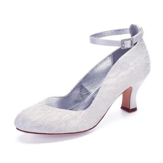 Generic Wedding Shoes Womens Satin Low Heels Round Toe Bridal High Heels Formal Prom Party Dress Shoes 6.5Cm,White,9 UK