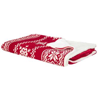 Beliani Manta De Franela Roja 200 X 220 Cm Invierno Mullida Cl&aacute;sico Estacional Navidad Su&eacute;ter Patr&oacute;n Navide&ntilde;o Vantaa