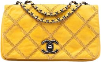 Chanel Pre-owned Classic Flap Schoudertas - Dames - Vintage Schoudertas - Geel - ONE Size - Leer - Vintage