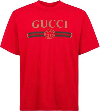 Gucci Camiseta de punto de seda estampada - Tops - Hombre - Rojo - L