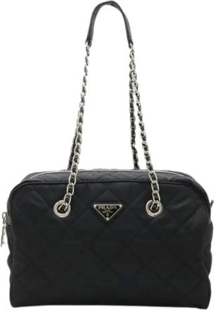 Prada Pre-owned Shoulder Bags, female, Black, Size: ONE SIZE Pre-owned Nylon Shoulder Bag
