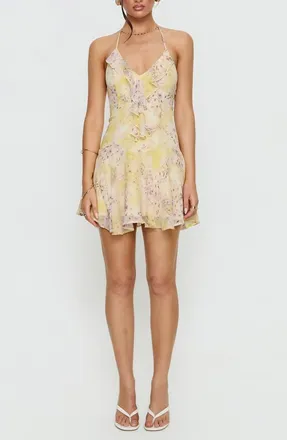 Princess Polly Hey Blondie Ruffle Halter Minidress in Multi Floral at Nordstrom, Size 10