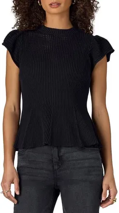 Wit & Wisdom Flutter Sleeve Rib Top in Black at Nordstrom, Size X-Large