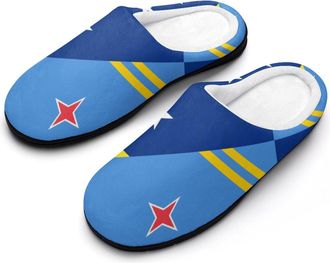 Generic Curacao Aruba Flag Funny Mens Cotton Slippers Soft Non-Slip Rubber Sole House Slipper Indoor Outdoor