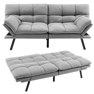 Costway Costway 2 Seat Convertible Loveseat Sofa Bed Memory Foam Sleeper Couch 3-level Adjust in Grey