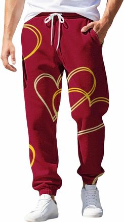 Generic Valentines Day Corduroy Trousers Men Elastic Waist Jogging Pants Fall Winter Warm Jogger for Husband Boyfriend, Red, L