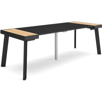 Skraut Home Consolle allungabile, Tavolo consolle allungabile, 220, Per 10 persone, Gambe in legno, Stile moderno, Rovere e nero - Skraut Home