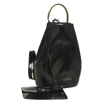 Ferragamo Vintage Gancini Backpack Patent Leather Black Patent_Leather Backpack Bag (Pre-Owned)