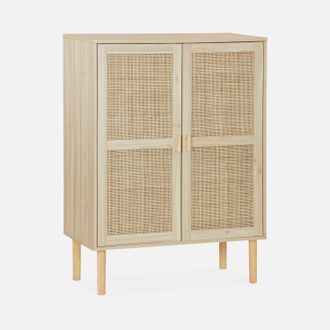 Sweeek Sweeek - Aparador De Efecto Ca&ntilde;a Y Madera Con 2 Puertas, 80cm, Camargue, Natural, 80x40x110 Cm