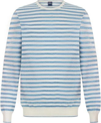 Fedeli Langarm Streepjes Trui - Heren - Cashmere truien - Blauw - 3XL - Linnen - Truien & Vesten