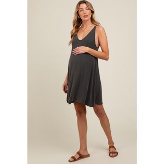 Pinkblush Ribbed Sleeveless Front Seam Dress in Charcoal Grey at Nordstrom, Size Medium