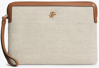 Tommy Hilfiger Womens Script Monogram Canvas Wristlet - Brown - OS