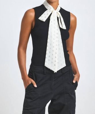 Derek Lam Calista Mixed Media Tie Neck Sweater In Black