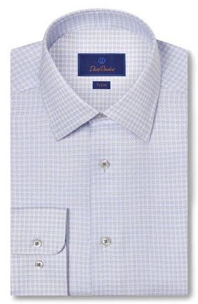 David Donahue Trim Fit Box Dobby Dress Shirt in White/Blue at Nordstrom Rack, Size 14.5 - 32/33