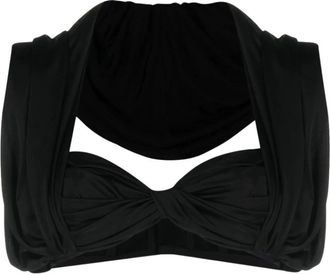 Saint Laurent Sleeveless Tops, female, Black, XS, Wide-strap Gathered Cropped Top