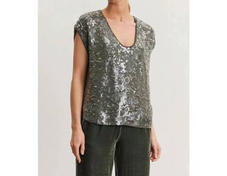 Velvet Elorie Grey Sequin Top In Silver