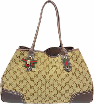 Gucci Beige Brown Canvas Tote Bag (Pre-Owned)