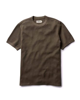 Taylor Stitch Mens Organic Cotton Short Sleeve Shirt In Fatigue Olive Waffle
