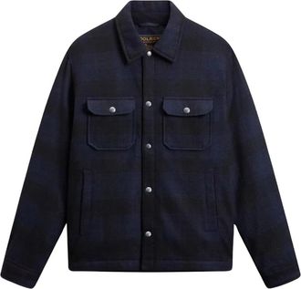 Woolrich Wool Check Alaskan Shirt Jacket - Heren - Winterjassen - Blauw - M - Wol - Jassen