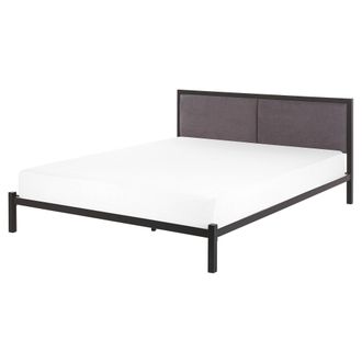 Beliani Cama De Metal Negra 160 X 200 Cm Con Somier Y Cabecero De Tela Gris Dise&ntilde;o Moderno Clamart