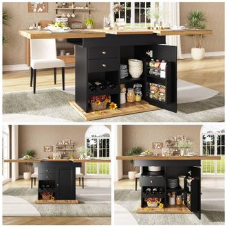 Merax Extendable Dining Table 110-140 cm with Snack & Wine Rack in Black