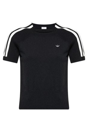 adidas logo-detail ribbed top - women - Recycled Polyester - S - Black