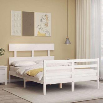 vidaXL Estructura Cama De Matrimonio Con Cabecero Madera Maciza Blanco Vidaxl