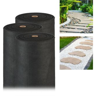 Relaxdays Relaxdays - 3 Mallas Antihierbas 150 G/m&sup2; Permeables Y Resistentes A Los Rayos Uv, Polipropileno, 50 M C/u, Negro