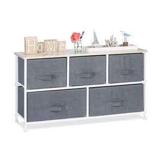 Relaxdays Relaxdays - Cajonera Multiusos Con 5 Cajones, Metal-tela, Gris, 54.5 X 100 X 30 Cm