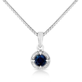 House of Brilliance Silver 3/4 Cttw Treated Blue Diamond Solitaire 18 Milgrain Pendant Necklace at Nordstrom