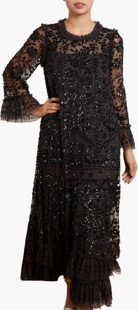 Needle & Thread Celia Long Sleeve Ankle Gown in Graphite at Nordstrom, Size 16