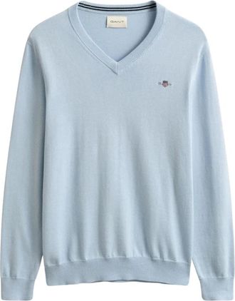 GANT Klassieke Katoenen V-hals - Heren - V-hals truien - Blauw - 2XL - Katoen - Truien & Vesten
