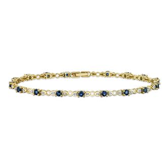 The Diamond Store 9K Gold Diamond and Sapphire Claw Set Link Bracelet