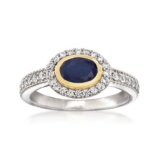 Ross-Simons Sapphire and. White Zircon Ring in Sterling Silver With 14kt Yellow Gold
