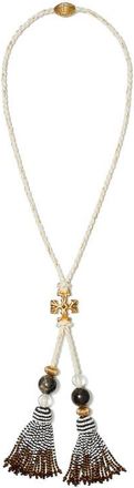 Tory Burch Roxanne Tassel Y-Necklace in Rolled Brass /Neutral Multi at Nordstrom