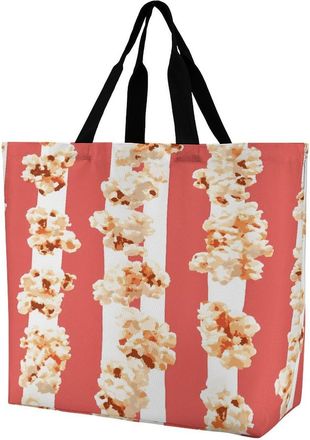 Generic Popcorn Stripes Pattern Reusable Shopping Bags Large Capacity Grocery Bag Heavy Duty Tote for Women 40x40x16cm