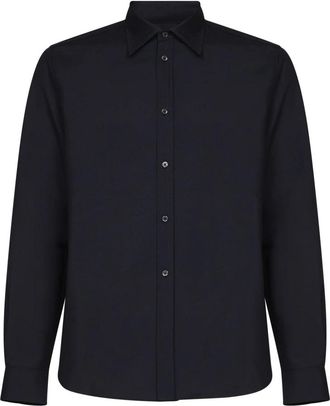 Jil Sander Wool Canvas Shirt - Heren - Casual Overhemden - Blauw - XL - Wol - Overhemden