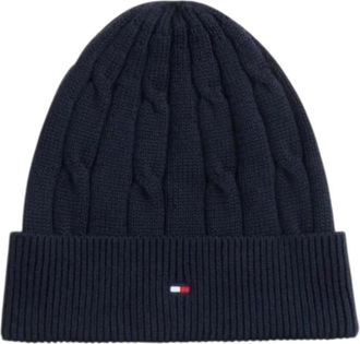 Tommy Hilfiger Essential Cable Beanie - Heren - Hoeden - Blauw - S/M - Katoen - Accessoires