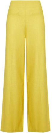 Simona Corsellini Pantalone ampio in tramato luxury - Dames - Wijde Broeken - Geel - S - Broeken