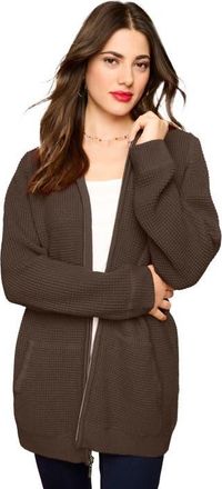 Roaman's Plus Size Waffle Knit Zip Front Relaxed Hoodie in Chocolate at Nordstrom, Size Medium
