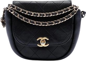 Chanel Pre-owned Quilted Lambskin Crossbody Bag - Dames - Vintage Schoudertas - Zwart - ONE Size - Vintage